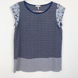 Joie Silk Diamond and Floral Cap Sleeve Blouse | S